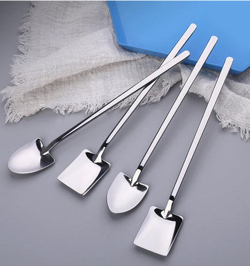 Fruit Dessert Shovel Spoons Set 4PCS, 6.8 inch Stainless Steel Mixed Dinner Teaspoon Spoons for Dessert Coffee Tea Ice Cream Fruit Cake for Home K...