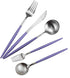 Gugrida Luxury Flatware, Royal 5 Piece Matte Purple Handle 18/10 Stainless Steel Tableware Sets for 1 Including Forks Spoons Knives, Camping Silve...