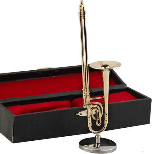 Dselvgvu Copper Miniature Trombone with Stand and Case Mini Musical Instrument Miniature Dollhouse Model Mini Trombone Home Decoration … (5.91"x1....