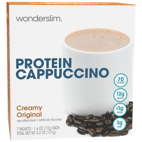 Wonderslim Protein Coffee Powder, Creamy Original Cappuccino, Low Sugar, Gluten Free, Keto Friendly & Low Carb (7ct)...