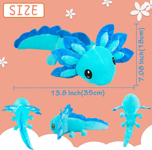 Axolotl Plush Toy,14" Axolotl Stuffed Animal,Salamander Axolotl Plush Doll Gifts for Boys Girls Birthday Christmas, New Year (Blue+Black)...