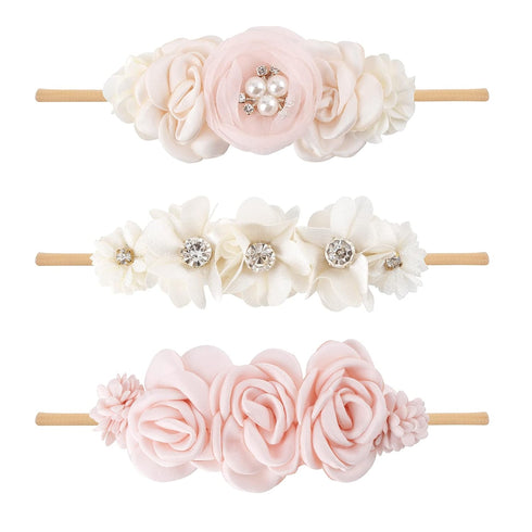 Baby Girl Floral Headband Nylon Flower Crown Elastic Hairband 3pcs Hair Accessories Gift for Girls (33#)...