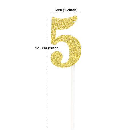 Newqueen Number 5 Cupcake Toppers Gold Glitter 5th Birthday Cupcake Topper Baby Shower Anniversary Party Decoration Supplies 24 PCS...