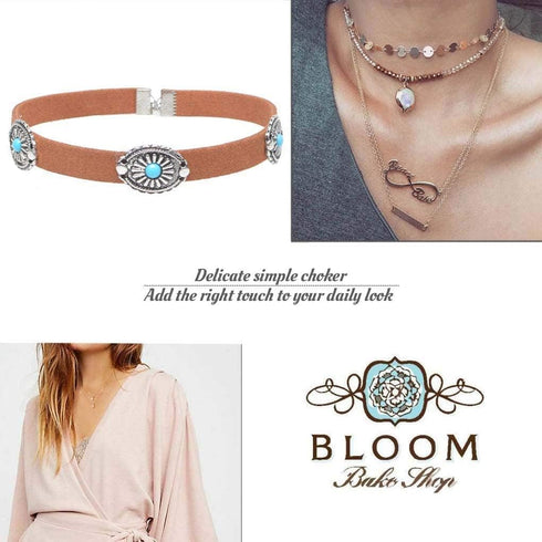 Olbye Bohemia Turquoise Choker Necklace Leather Choker Jewelry Suede Necklace for Women Boho Style...