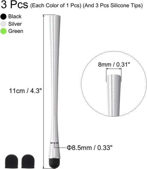 MECCANIXITY 3pcs Stylus Pens for Touch Screens Slim Universal Capacitive Stylus Pen for All Capacitive Touch Device with 3 Extra Tips, Black/Silve...