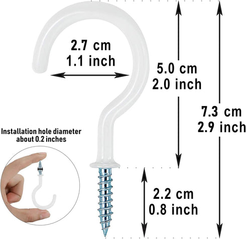 HULISEN 2.9" Large Ceiling Hooks, 12 Pcs Heavy Duty Screw-in Wall Hooks, Vinyl Coated Sturdy Screw Cup Hook for Hanging Plants, Mugs, Wind Chimes,...