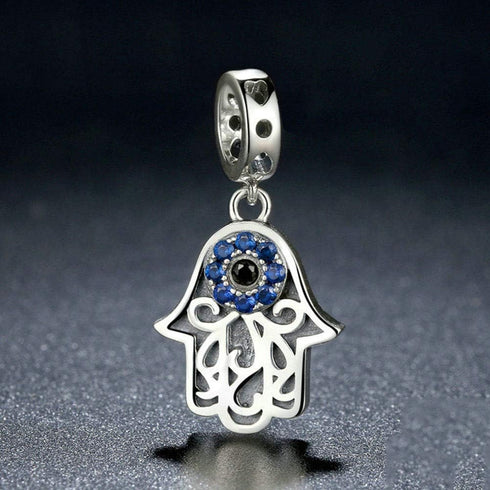 925 Sterling Silver Hamsa Charm Hand Charm Evil Eye Charm Birthday Charm Anniversary Charm for Pandora Charms Bracelet (Silver)...