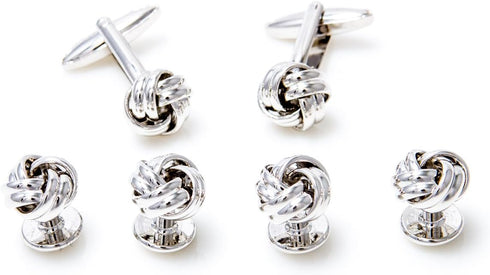 Knot Cufflinks and Studs Tuxedo Set in a Presentation Gift Box & Polishing Cloth...