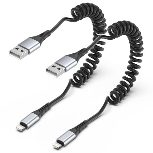 Coiled Lightning Cable, 2 Pack Coiled iPhone Charger Cable for Car Short Retractable iPhone Lightning Cable Compatible with Apple CarPlay iPhone 1...