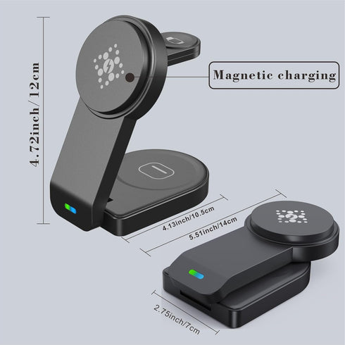 3 in 1 Wireless Charging Station for Apple MagSafe Charger Multiple Devices,Magnetic Foldable 15W Fast Wireless Charger Stand for iPhone 15/14/13/...