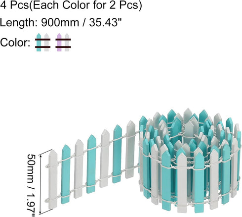 MECCANIXITY 4pcs 35 Inch Miniature Garden Fence, Mini Ornament Wood Picket Fence Decorative for Dollhouse Home DIY Crafts, Light Blue White, Light...