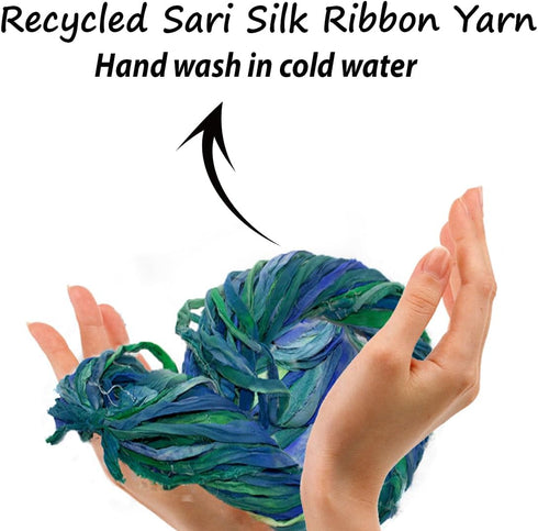 Super Bulky Recycled Sari Silk Ribbon Yarn in Blue Galaxy | 50 GMS - 30 Yards | Duppioni Silk Ribbon | Taffeta Silk Ribbon (Pack of 1)......