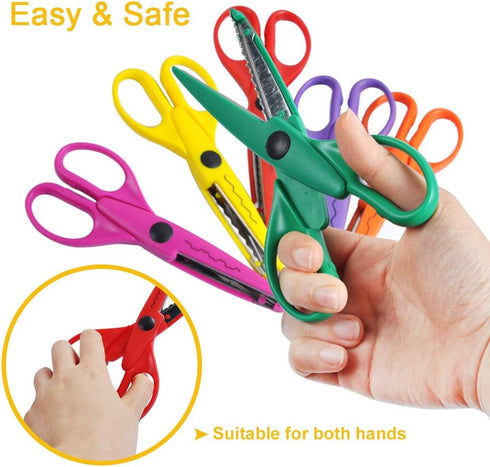 UCEC Craft Scissors Decorative Edge, 6 Pack Extended Crafting Scissors, Pattern Scissors with Different Designs on Blades, Fun Scissors for Kids, ...