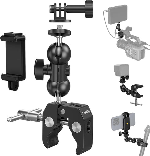 SMALLRIG Camera Mount Clamp Kit, Ball Head Magic Arm with Clamp, Super Clamp with Non-Slip Threads, for Gopro, Webcam, Camera, Phone, Monitor and ...