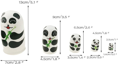 Winterworm 5.1” Cartoon Panda Russian Wooden Nesting Dolls for Kids Handmade Paints Stacking Toys Matryoshka Dolls 5 Pieces Panda Bear Party Suppl...