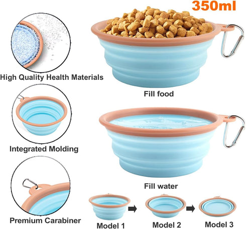 Collapsible Dog Bowls for Travel Portable Pet Food Water Bowl Foldable Silicone Food Dish with Carabiner Clip, BPA Free, Perfect for Feeding Small...