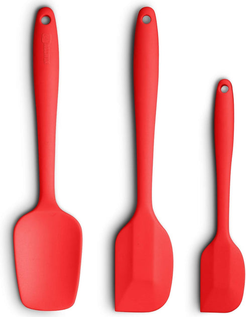 Silicone Spatula 3-piece Set, Ergonomic Handle High Heat-Resistant Spatulas, Non-stick Rubber Spatulas with Stainless Steel Core, Red...