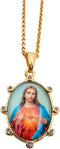 LESLIE BOULES 18K Gold-Plated Sacred Heart of Jesus Pendant Necklace - 18 Inches, Divine Love Symbol with Colorful Medal and Zircon Accents...