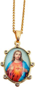 LESLIE BOULES 18K Gold-Plated Sacred Heart of Jesus Pendant Necklace - 18 Inches, Divine Love Symbol with Colorful Medal and Zircon Accents...
