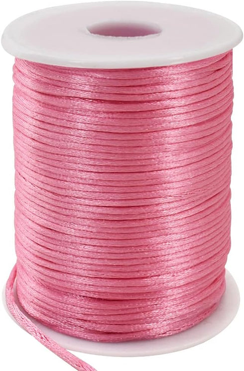 TONIFUL 2mm x 110 Yards Light Pink Nylon Cord Satin String for Bracelet Jewelry Making Rattail Macrame Trim Cord Necklace Bulk Beading Thread Kumi...