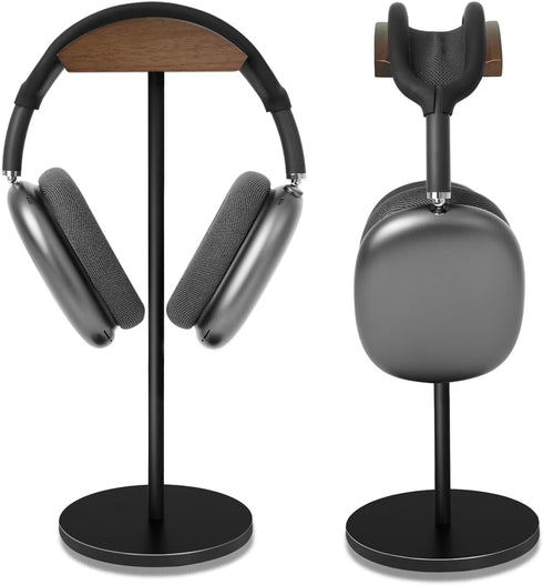 Headphone Stand for Desk - Headset Holder with aluminum alloy support rod, gaming headset stand with wooden support plate...