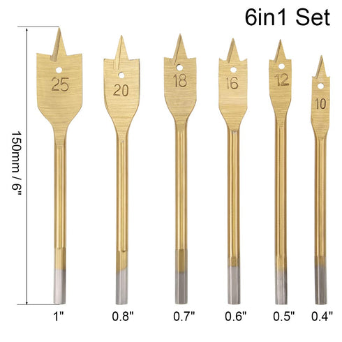 uxcell Spade Drill Bits for Wood Paddle Flat Bit 10 12 16 18 20 25 mm Hex Shank for Woodworking DIY Cutter Tool, High Speed Steel 6in1 Set...