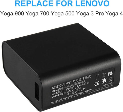Replacement for 65W 20V 3.25A Charger Power Supply AC Adapter Yoga 4 Pro Yoga 3 Pro Yoga 900 Yoga 700 with USB Power Cable...