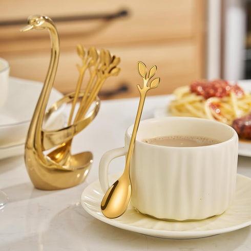 AnSaw Elegant Gold Leaf Coffee Spoons - 10-Piece, 4.7" Mini Stainless Steel Espresso & Dessert Tea Spoons, Perfect for Demitasse & Small Servings...