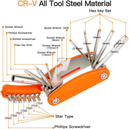 20 in 1 Bike Multitool with Bike Bone Wrench Portable Bicycle Repair Tool Kit Cycling Mechanic Multifunction Repair Tool Set Folding Metric Mainte...