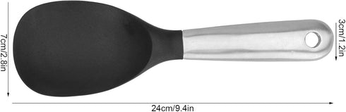 Rice Spoon, Silicone Rice Paddle Nonstick Rice Serving Spoon Stainless Steel Heat-Resistant Pan Cooking Utensil Rice Scoop with Hanging Hole for R...