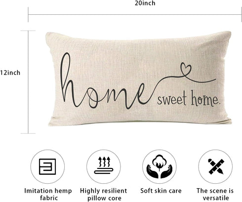 MFGNEH Home Sweet Home Quotes Farmhouse Pillow Covers 12x20 Inch,Farmhouse Decorative Lumbar Throw Pillow Case Cushion Cover,Housewarming Gift...