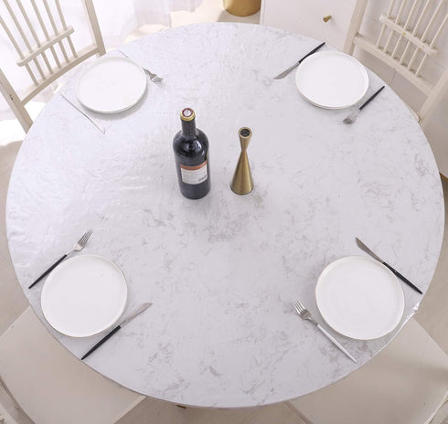 Clear Round Vinyl Fitted Tablecloth Waterproof Oilcloth Heavy Duty Elasticized Table Cover Elastic Edge Design Plastic Tablecloth Protector for Ro...