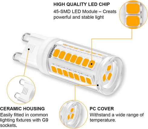 G9 LED Bulb 4W (40W Halogen Equivalent) 400LM, Warm White 3000K AC120V, Non-dimmable G9 Bi-pin Base LED Light Bulbs for Home Lighting (5 Pack)...