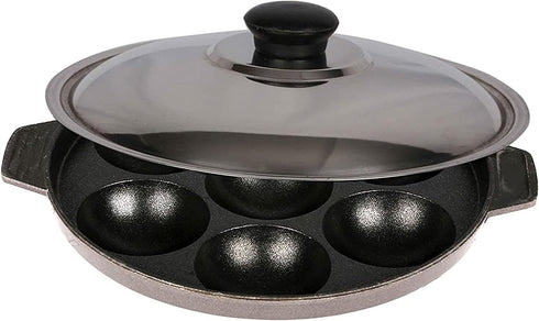 D&Y Aluminium Non Stick Cookware Gas Stove Compatible Appam Patra Paniyarakkal Appam Pan Appa Chetty Paniyaram Pan with Lid Pancake Pop Maker Tako...