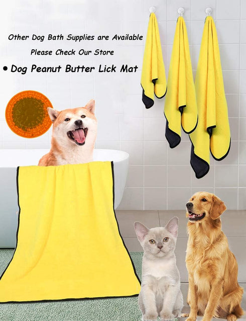 Dog Bath Towel - Super Absorbent Microfiber Dog Towel for Small Dogs and Cats, Yellow & Grey 11.8" x 23.6"...