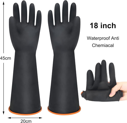 18" XL Size Latex Chemical Resistant Gloves, Reusable Heavy Duty Long Rubber Gloves Dishwashing Gloves, Industrial Safety Gloves for Men, Forearm ...