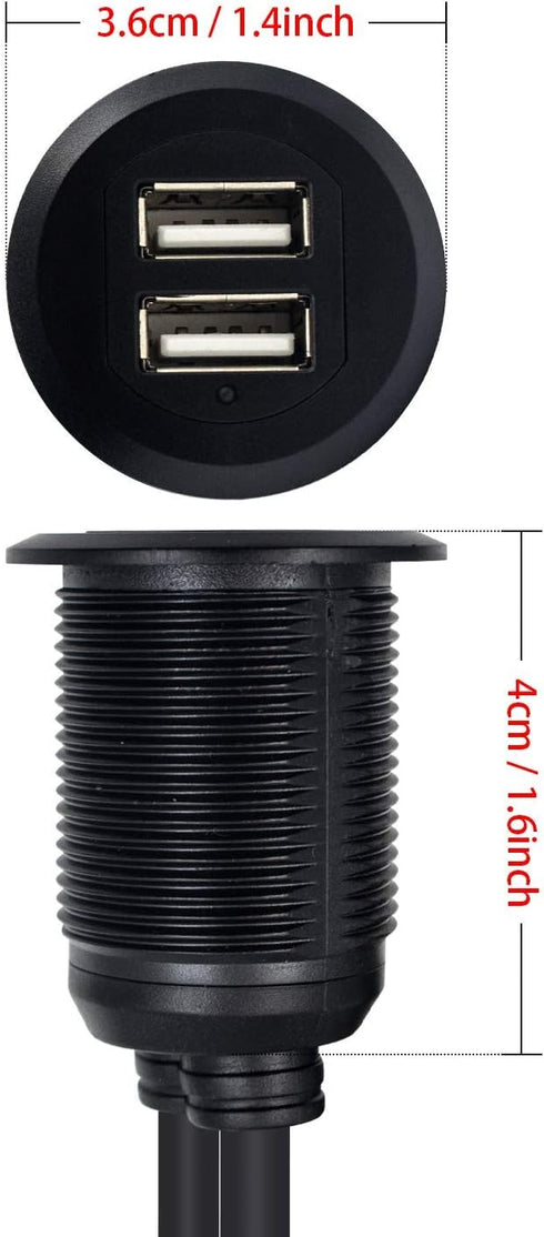 Duttek USB Panel Flush Mount Cable, Dual USB 2.0 Male to Female Extension Cable, USB Mount, Dash Mount, Flush Mount, Panel Mount Cable, for Car, B...