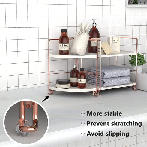2-Tier Bathroom Countertop Organizer - Vanity Tray Cosmetic & Makeup Storage- Kitchen Spice Rack Standing Shelf - Corner Storage Shelf, Rose Gold...