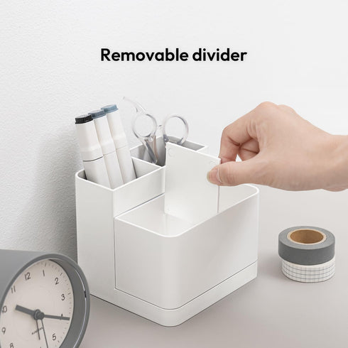 carrotez Multi Compartment Pen Holder for Desk, Small Desk Organizer, Pen Organizer for Desk, Pencil Organizer for Desk - White...