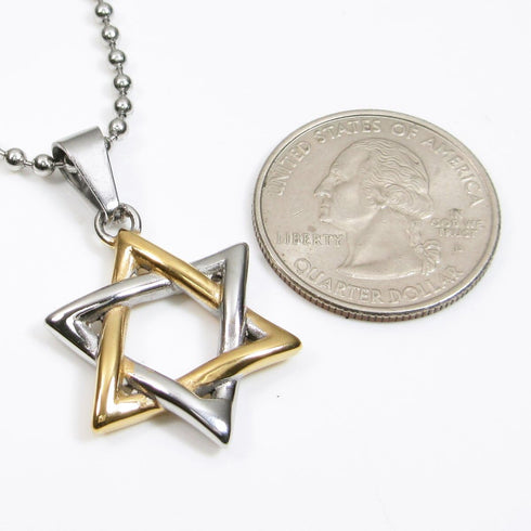 Stainless Steel Jewish Star of David Pendant Necklace Silver Gold Tone...