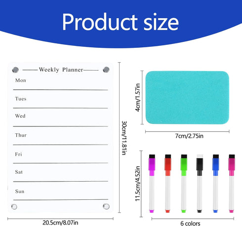 Acrylic Magnetic Dry Erase Board for Fridge, 13x9" Clear Acrylic Dry Erase Calendar Board for Refrigerator, Magnetic Acrylic Board Meal Planner Mo...