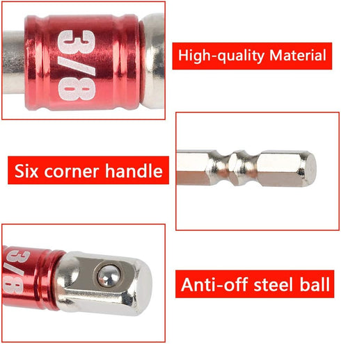 TIMESETL 3Pcs 1/4" 3/8" 1/2" Cr-V Hex Shank Impact Grade Socket Adapter Extension Set & 105° Right Angle Drill Bit Adapter Attachment 1/4" Drive 6...