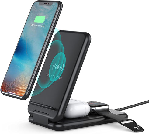 Foldable Fast Wireless Charger, Upgraded 3 in 1 Portable Wireless Charging Station for iWatch, AirPods Pro/2, Wireless Charger Stand for iPhone 13...