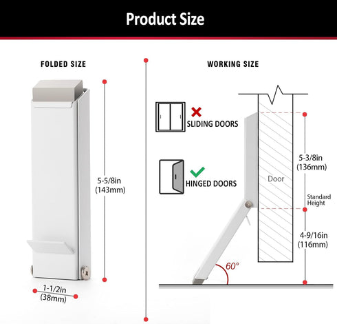 Kickdown Door Stoppers, No Drilling Door Stop with Adhesive Stickers, Alloys Door Holder no Plastic, Easy Pedal Doorstop for Office Dorm Classroom...