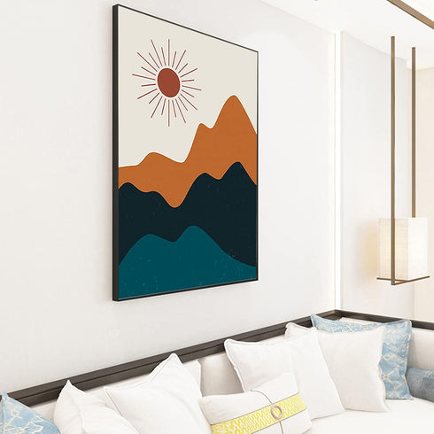Bankrenart Boho Wall Art Mid Century Abstract Sun and Moon Reiver Landscape Mountain Boho Decor Unframed Canvas Print Wall Art Minimalist Artwork ...