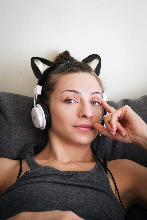 RUKUHOT Cute Cat Ears Headphone Attachment,Adjustable Design Fit for Logitech G PRO HypreX Cloud/Cloud Flight Headphones and More,Cosplay Kitten E...