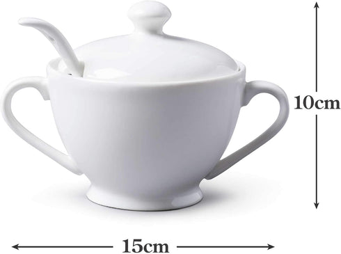 WM Bartleet & Sons 1750 Traditional Porcelain Sugar Bowl with Lid & Spoon – White...