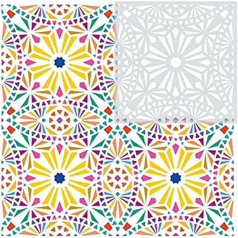 32 Pieces Geometric Stencils 6 x 6 Inch Painting Templates Mandala Stencil for Scrapbooking Cookie Tile Furniture Wall Floor Decor Craft Drawing T...