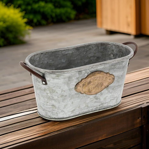 Flowers & Garden' Galvanized Metal Bucket Planter (8.5" x 4.5") - Unique Plant Pot for Indoor Outdoor Country Farmhouse Home Garden Decor...