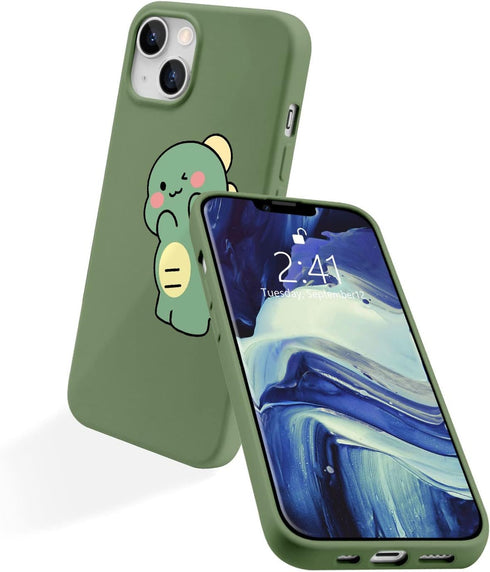JOYLAND Dinosaur Couple Phone Case for iPhone 13,Green Liquid Silicone Couple Phone Case Cute Girly Case,Funny Soft Gel Rubber Full-Body Protectiv...
